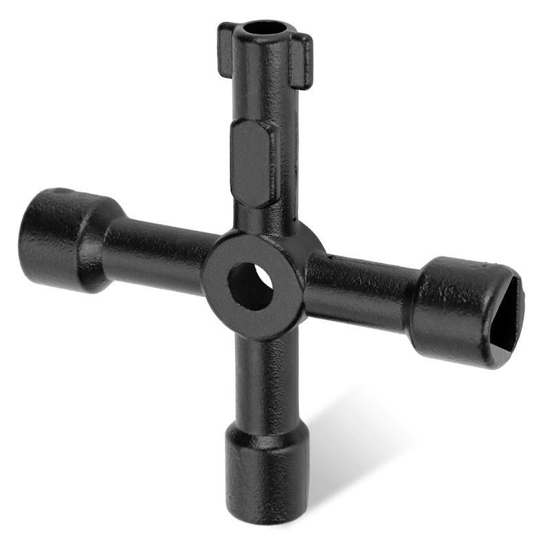 HAUTMEC 4 Way Sillcock Water Key Multi-functional Universal Cross Water Spigot Key Zinc Alloy Plumbers Electricians Valve Tools Black Silcock Key 4 Way - Image 1